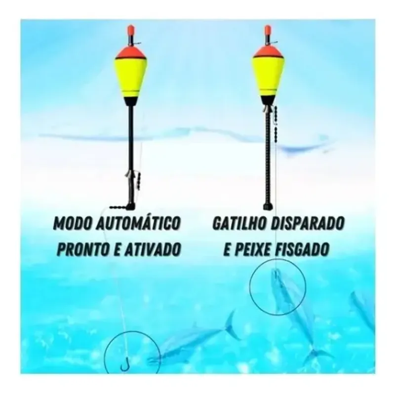 Modo automático armado e gatilho disparado com o peixe fisgado