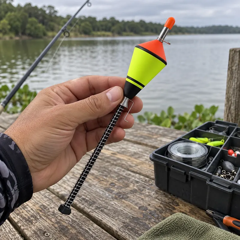 Boia junto a uma caixa de pesca